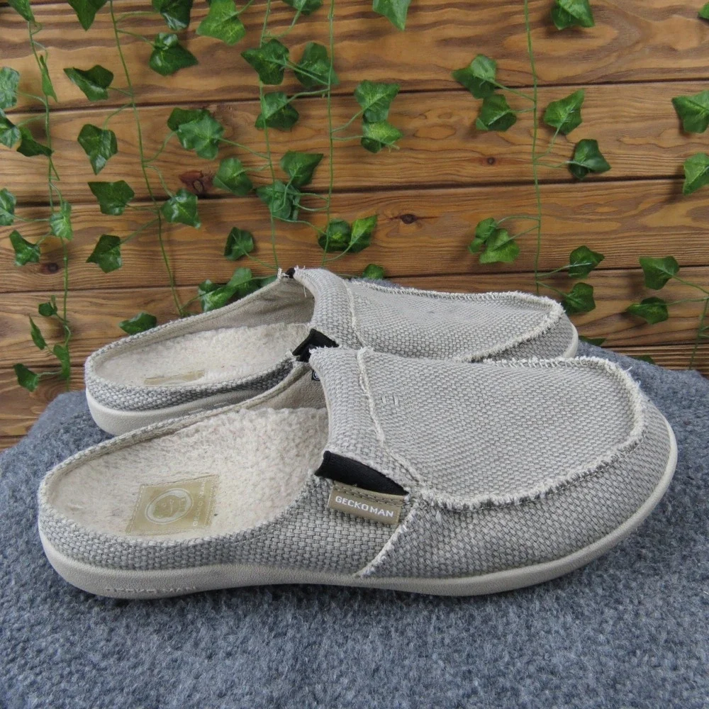 GeckoMan Men's Light Gray Canvas Arch Support Slippers Size‎ 10 Casual Comfort